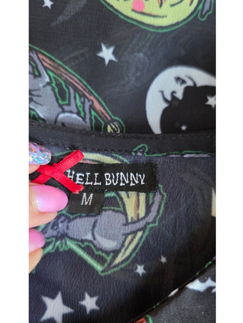 Hell Bunny Salem Halloween Sheer Cat Ghost Pumpkin Blouse Womens Size M - Picture 7 of 10